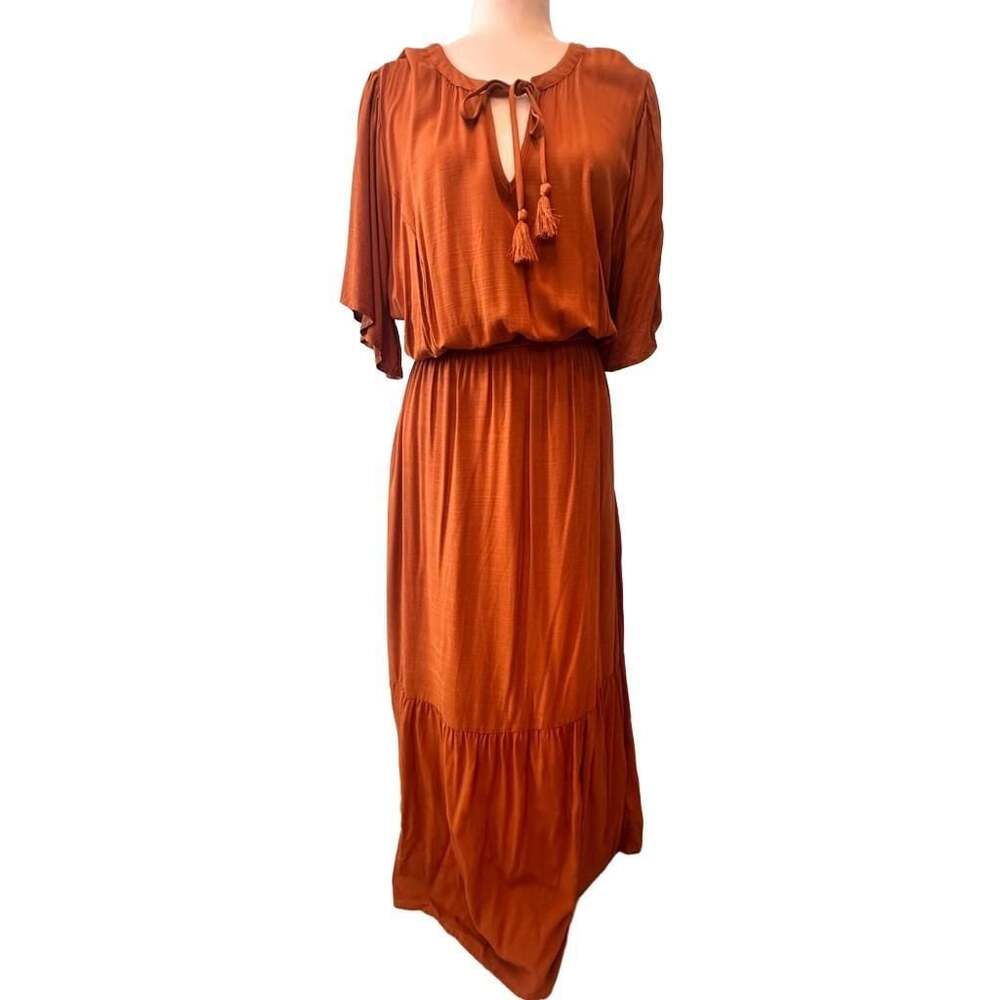 Knox Rose Women's Rust Heritage Smocked Waist Tiered Midi Dress Size 1X New